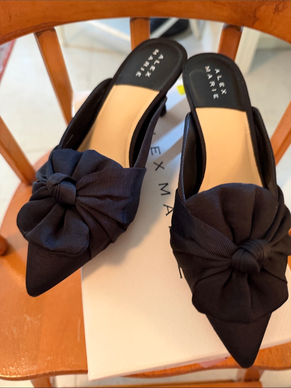 Alex Marie Black Pointed Bow-Front Mules